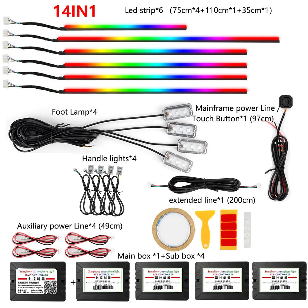 22in1 Symphony Car Ambient Light RGB 213 Color Universal Car Interior led strip acrylic Backlight Guide Symphony Atmosphere lamp