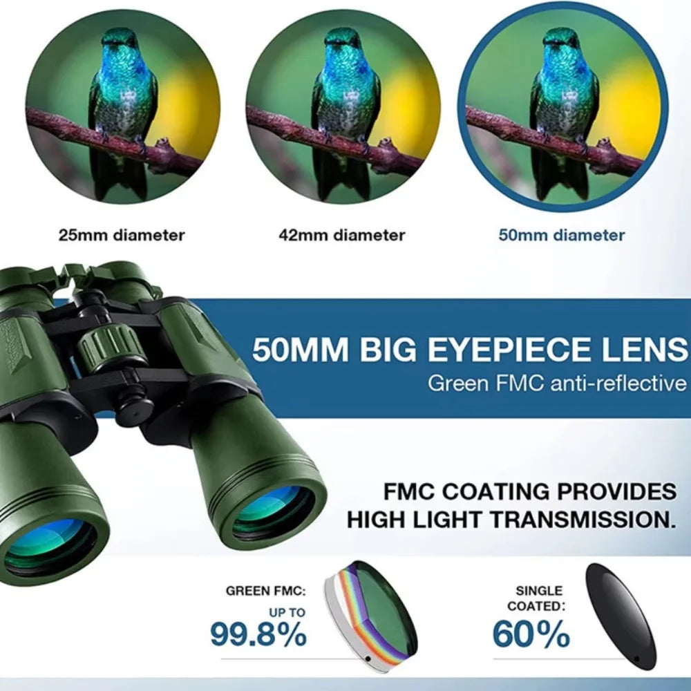 50000M German Military 20X50 Zoom HD BAK4-Prism Powerful Binoculars Long Range Professional Telescope For Outdoor Camping Travel