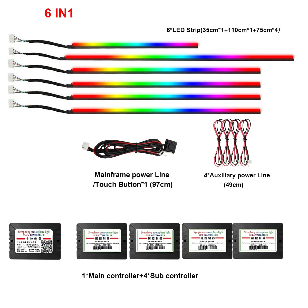 22in1 Symphony Car Ambient Light RGB 213 Color Universal Car Interior led strip acrylic Backlight Guide Symphony Atmosphere lamp