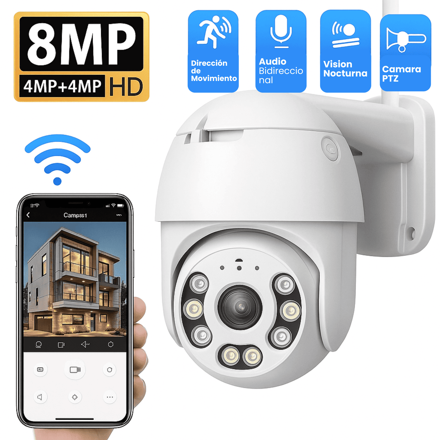 Cámara de vigilancia IP WIFI de 8 MP con zoom digital de 8X, inalámbrica, para exteriores, seguimiento automático, visión nocturna a color, monitor de seguridad CCTV.