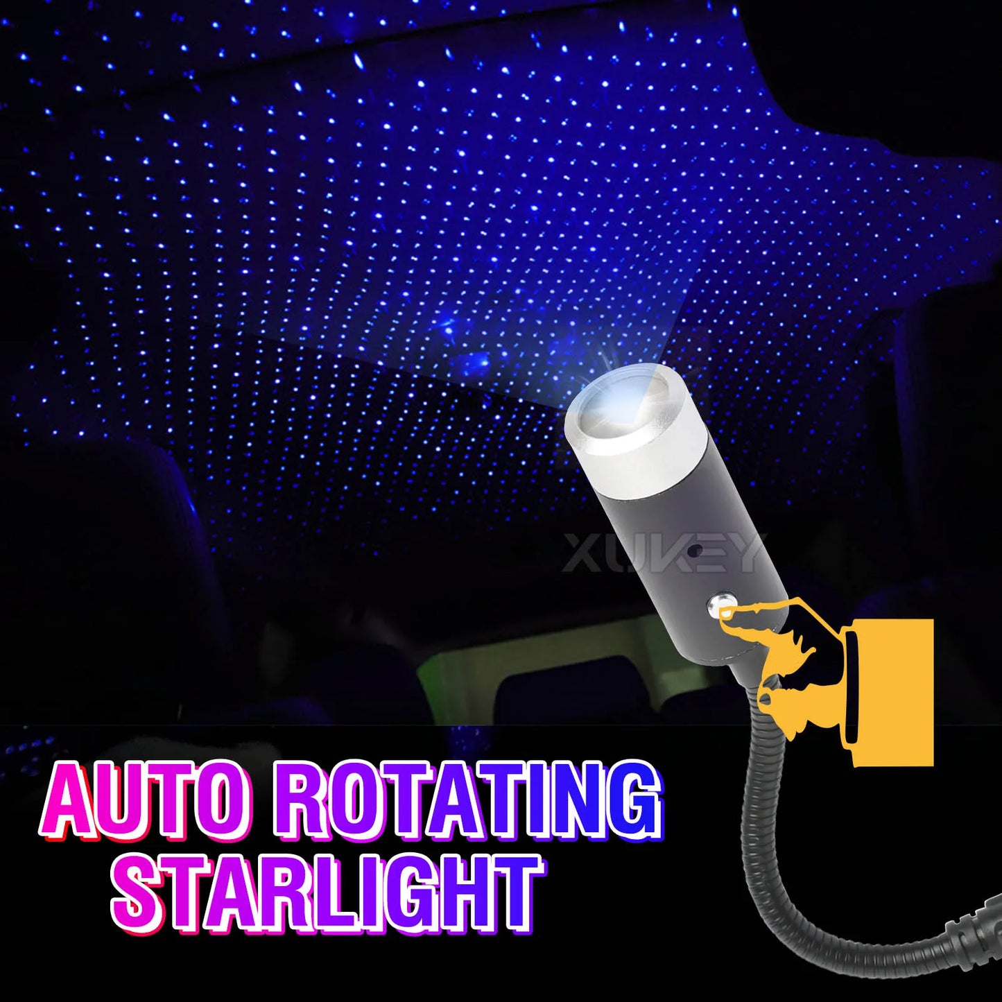 Blue USB Star Night Atmosphere Light Projector Auto Rotating Music Control Adjustable Romantic Decor Car Bedroom Party Ceiling