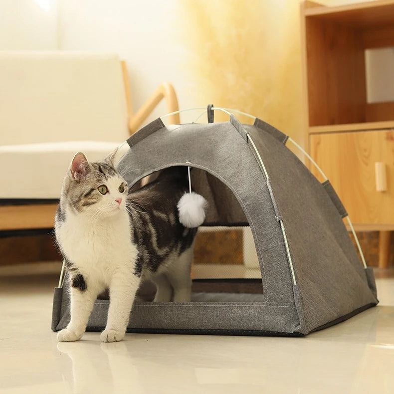 Pet Tent Bed Removable Cat Sofa Basket Canvas Semi-enclosed Cat House Dog Cave Hut Cat Sleeping Bed for Room Decor Pet Supplies