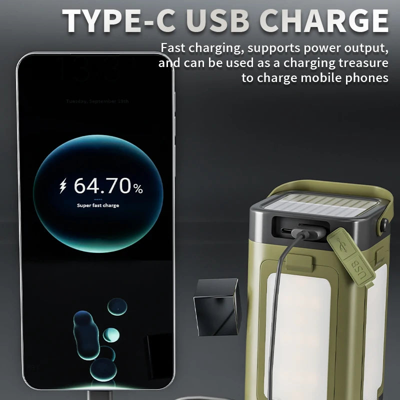 Solar Outdoor Portable Camping Light Solar Charging Foldable 2000mah Power Bank Intelligent Display Portable Hanging Tent Light