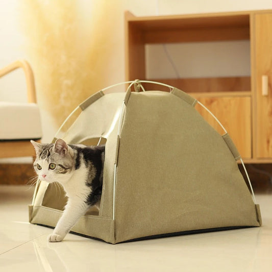 Pet Tent Bed Removable Cat Sofa Basket Canvas Semi-enclosed Cat House Dog Cave Hut Cat Sleeping Bed for Room Decor Pet Supplies