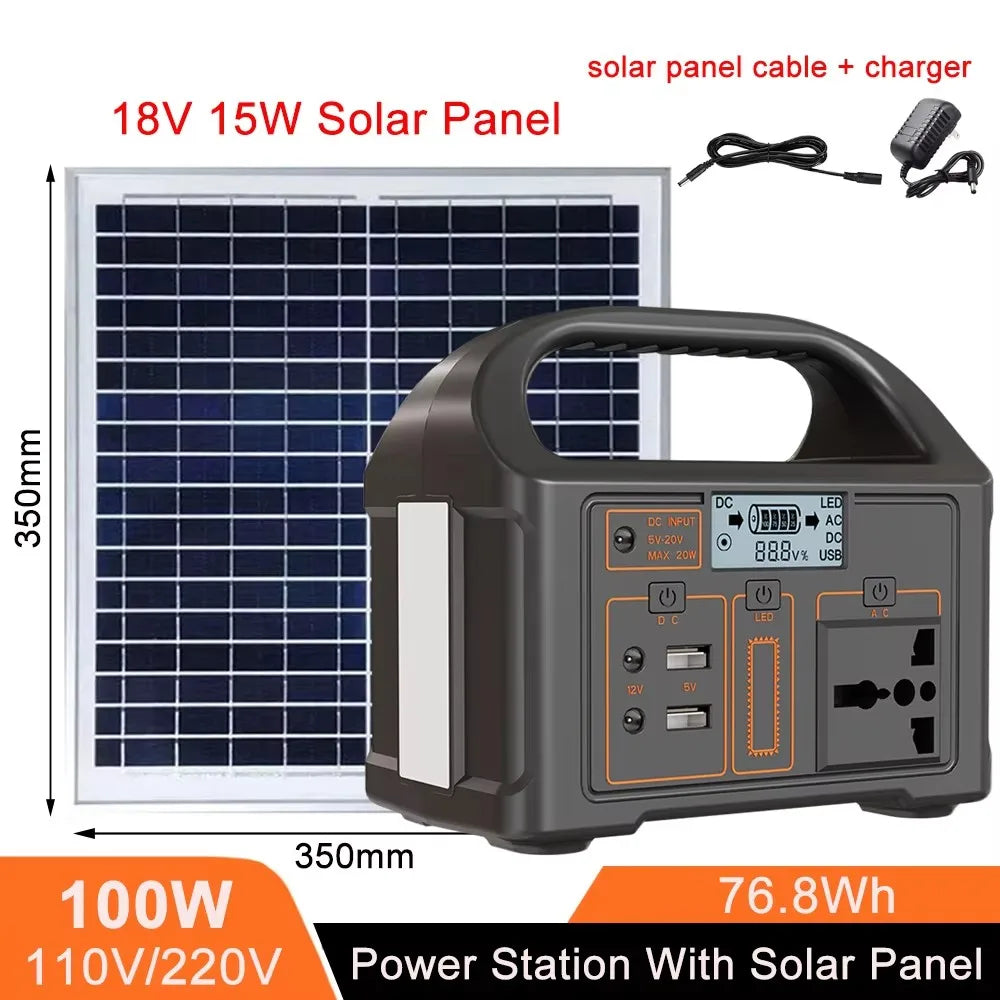 Solar Generator 460Wh Portable Power Station 300W 500WLiFePo4 Batteries 110V 220V Energy Storage Supply LED For Camping RV Trip
