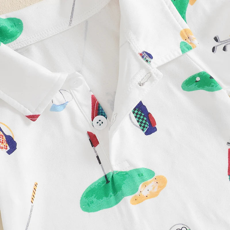 2024-11-25 Lioraitiin Baby Boy Girl Golf Romper Half Button-up Lapel Neck Short Sleeve Jumpsuit Summer Clothes