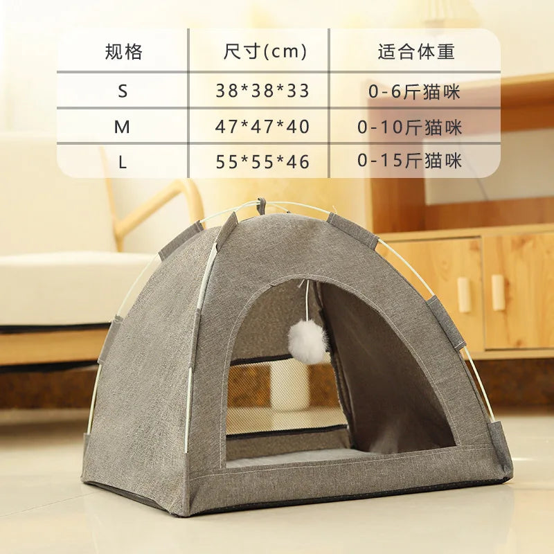 Pet Tent Bed Removable Cat Sofa Basket Canvas Semi-enclosed Cat House Dog Cave Hut Cat Sleeping Bed for Room Decor Pet Supplies