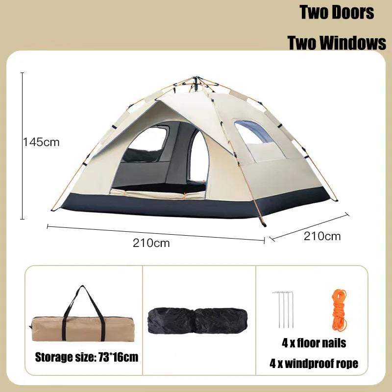 Portable Automatic Automatic Tent, Fully House, Outdoor Camping, Silver Glue Coating, Waterproof Windows and Doors Against Mosqu