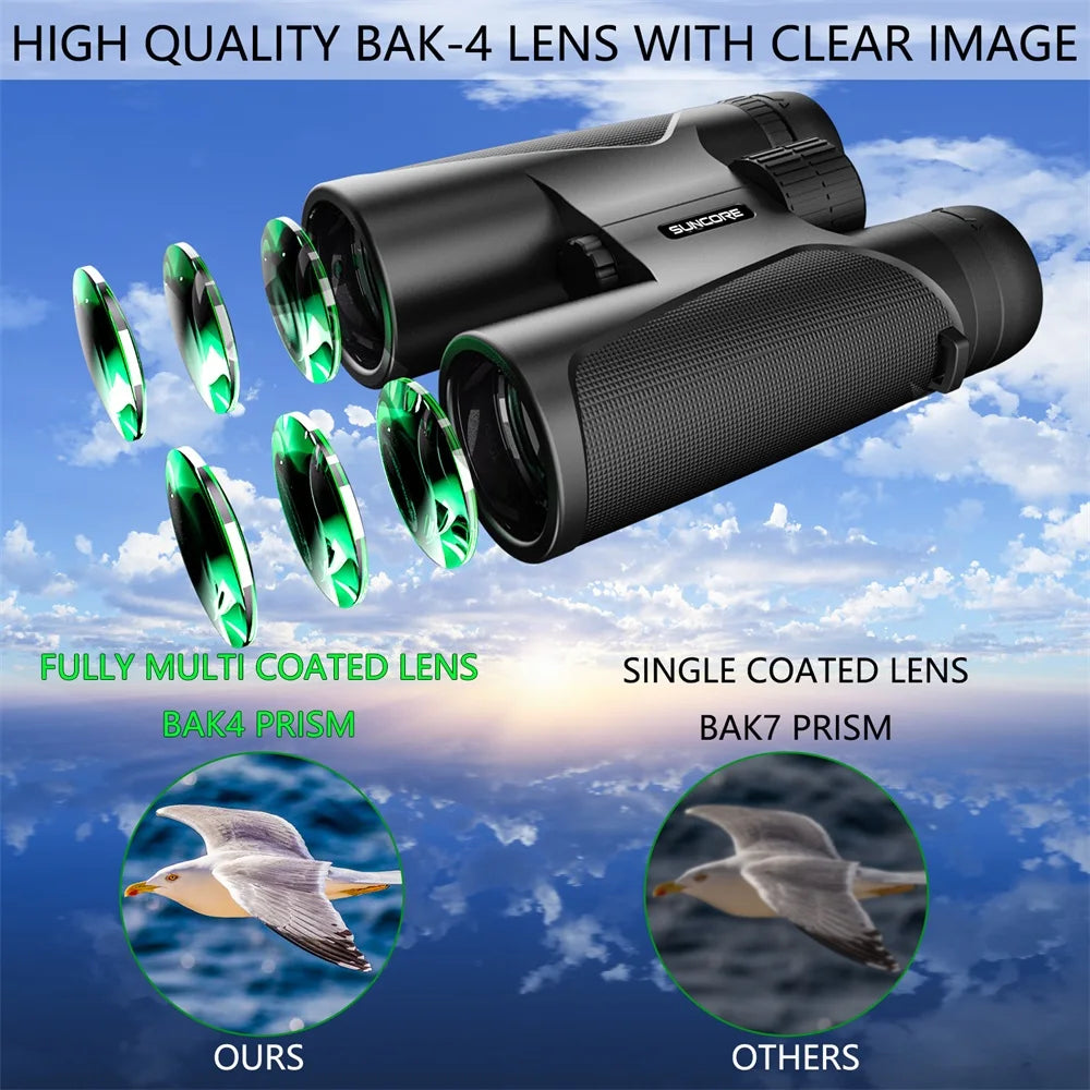 Suncore TL12X42 Professional Waterproof Binoculars Portable HD Telescope Large 42mm Objective Lens for Outdoor Camping