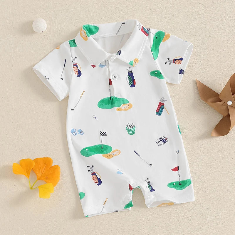 2024-11-25 Lioraitiin Baby Boy Girl Golf Romper Half Button-up Lapel Neck Short Sleeve Jumpsuit Summer Clothes