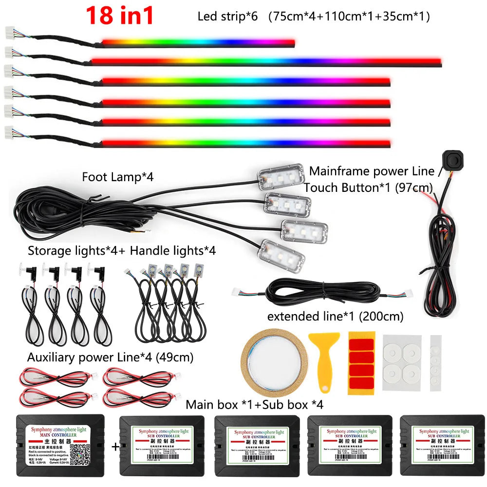 22in1 Symphony Car Ambient Light RGB 213 Color Universal Car Interior led strip acrylic Backlight Guide Symphony Atmosphere lamp