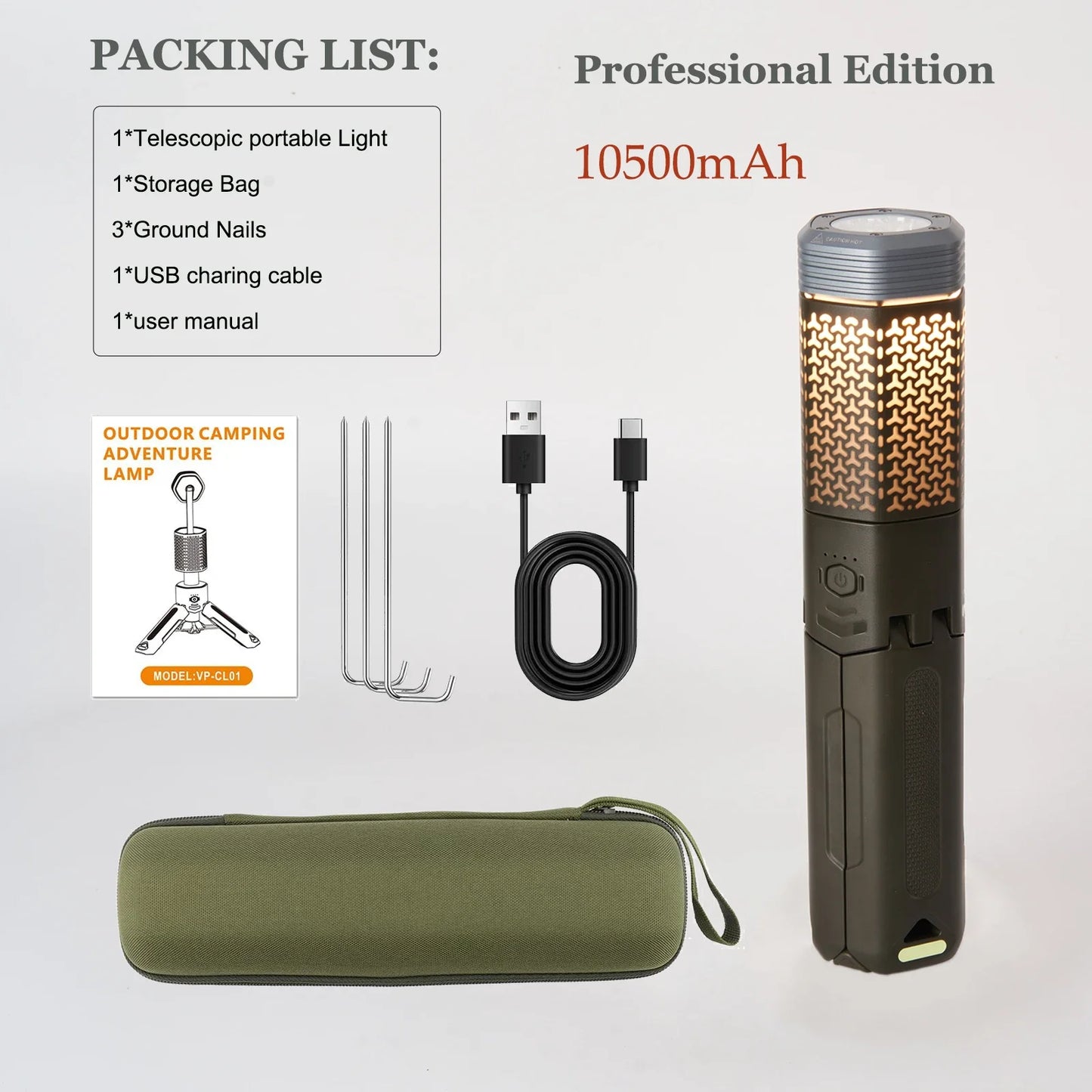 2024 new Camping light Telescopic and Collapsible Camping Lanterns with 2 Light Sources Mobile Lighting 10500mAh Flash Light