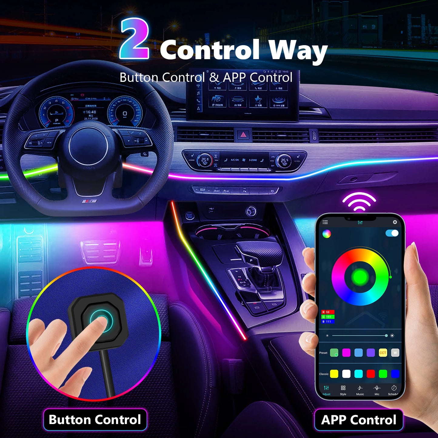 22in1 Symphony Car Ambient Light RGB 213 Color Universal Car Interior led strip acrylic Backlight Guide Symphony Atmosphere lamp