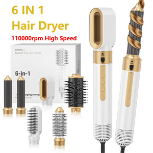 High Speed 110000rpm 6 in 1 Hair Dryer Professional Hair Styler Multi Curling Iron Hair Straightener Hot Air Brush Styling Tools