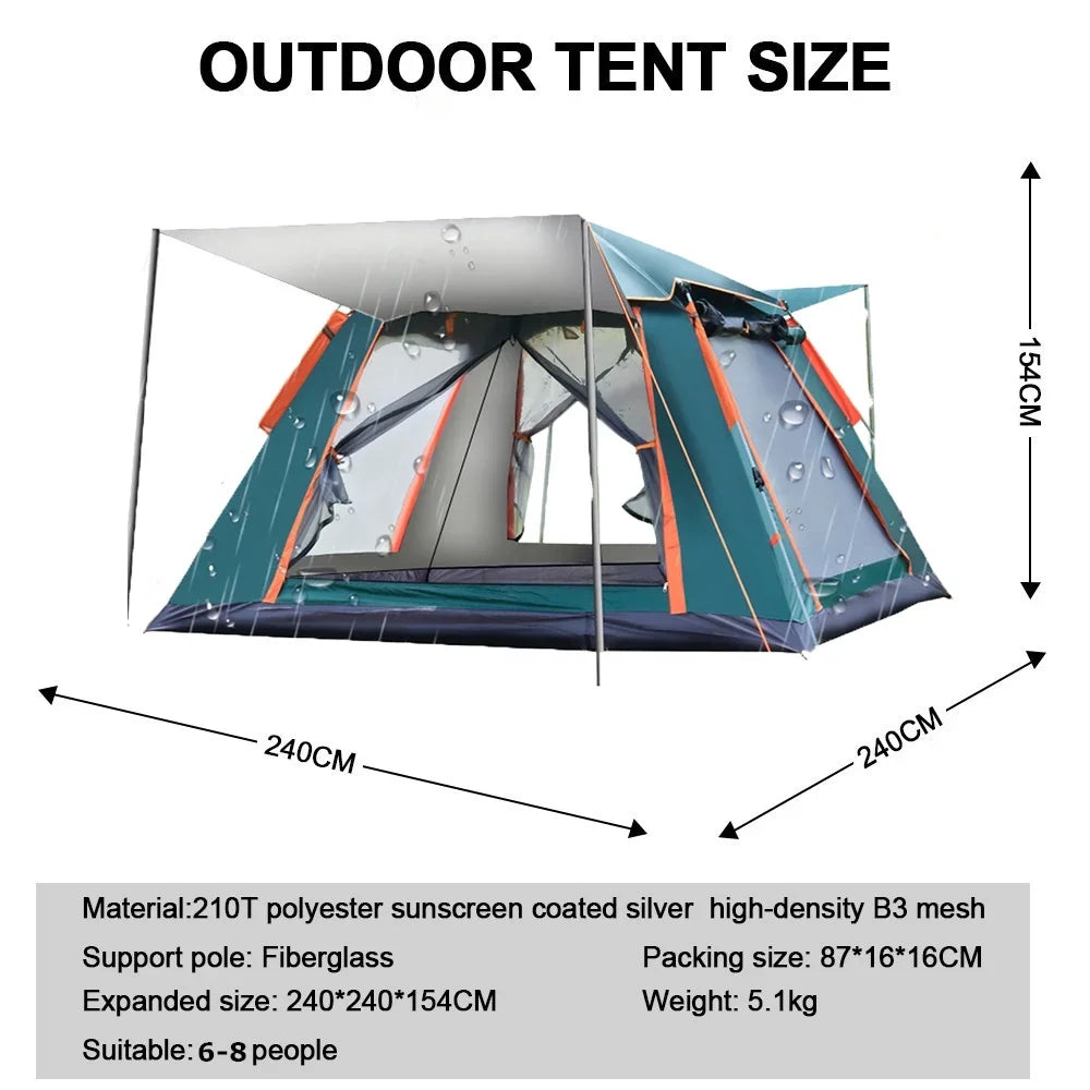 Goture 6-7Person Waterproof Automatic Tent 240*240*150cm Double Layer Camping Tent Outdoor Dome Camping Family Tent Couple Tents