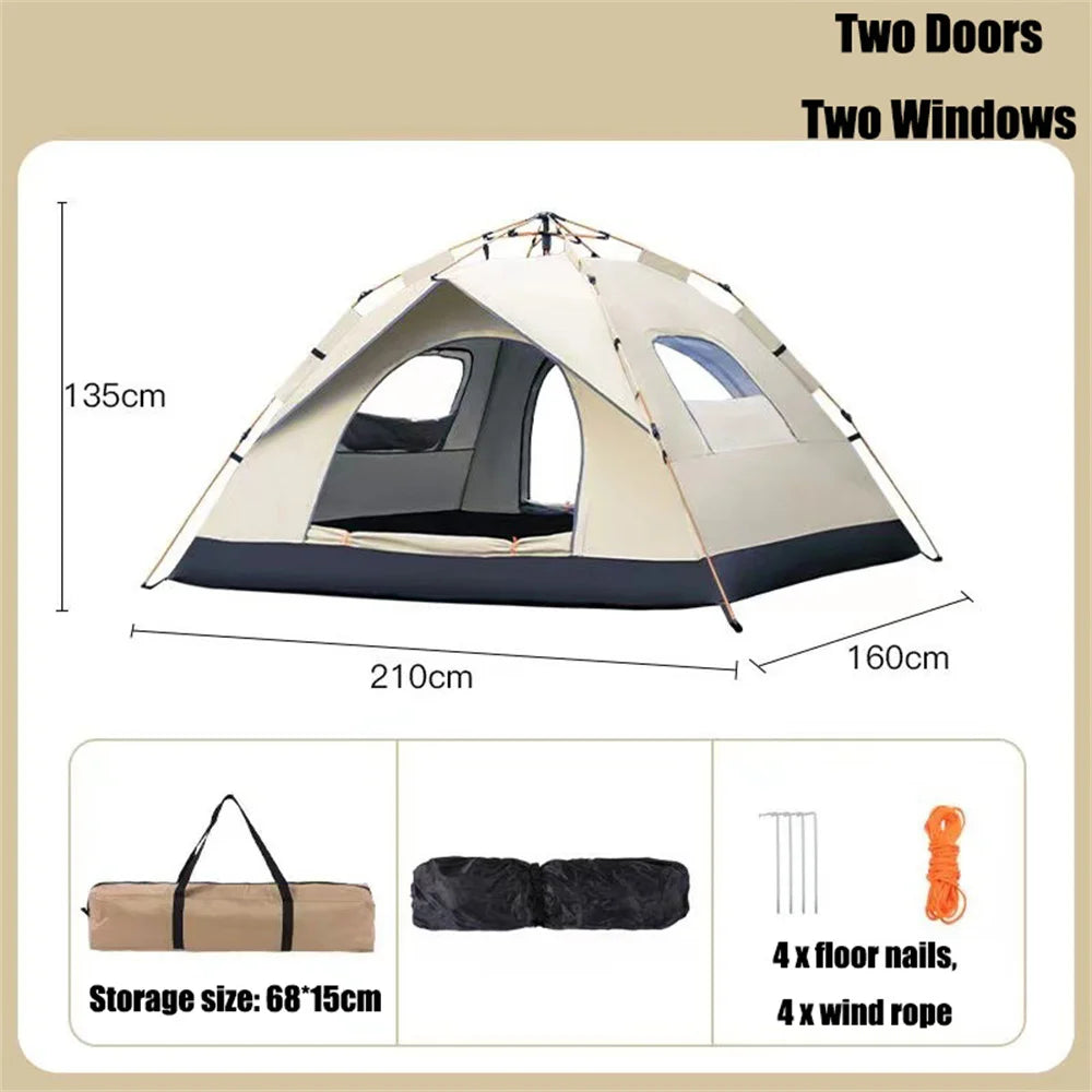 Portable Automatic Automatic Tent, Fully House, Outdoor Camping, Silver Glue Coating, Waterproof Windows and Doors Against Mosqu