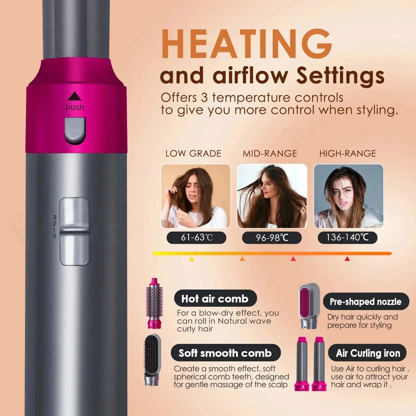 5 in 1 Hair Curler Hot Comb Set Professional Curling Iron Hair Straightener Styling Tool  Airwrap Hair Dryer Household