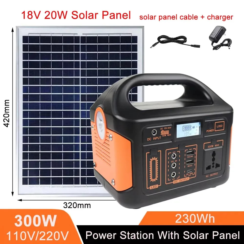 Solar Generator 460Wh Portable Power Station 300W 500WLiFePo4 Batteries 110V 220V Energy Storage Supply LED For Camping RV Trip