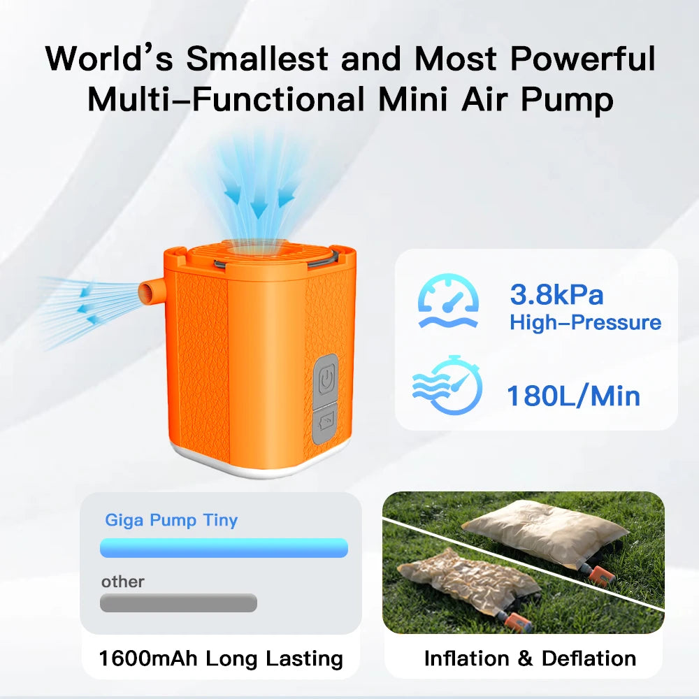 3-in-1 Mini Air Pump GIGA PUMP TINY 3.8kPa High Pressure for Camping Outdoors Inflation