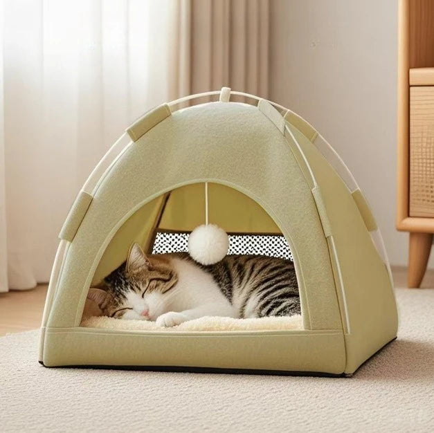 Pet Tent Bed Removable Cat Sofa Basket Canvas Semi-enclosed Cat House Dog Cave Hut Cat Sleeping Bed for Room Decor Pet Supplies