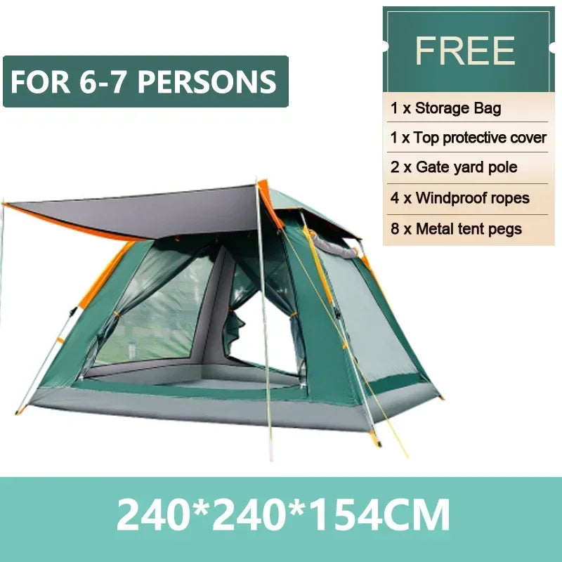 Goture 6-7Person Waterproof Automatic Tent 240*240*150cm Double Layer Camping Tent Outdoor Dome Camping Family Tent Couple Tents