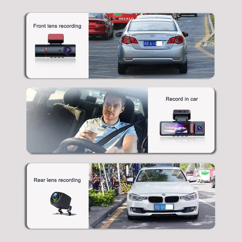 3 Channel Car DVR UHD 4K 3-Lens Inside Vehicle Dash Cam Three Way Camera DVRs Recorder Video Registrator GPS Dashcam Camcorder