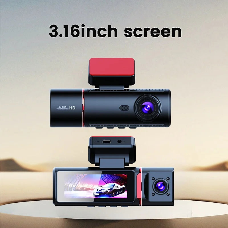 3 Channel Car DVR UHD 4K 3-Lens Inside Vehicle Dash Cam Three Way Camera DVRs Recorder Video Registrator GPS Dashcam Camcorder
