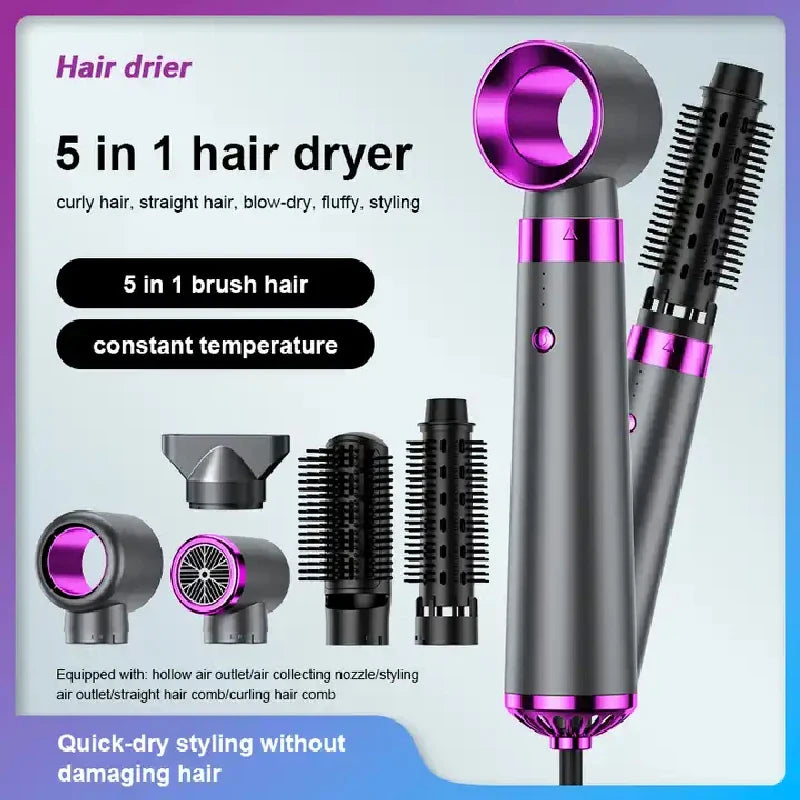 5 In 1 Hair Dryer Electric Hot Air Brush Multifunctional Hair Straightener Curler Blow  Dryer Styling Set