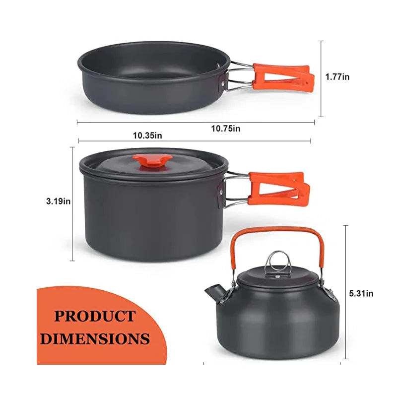 Camping Cookware Kit Outdoor Cooking Set Aluminum Equipment Outdoor Pot Travel Tableware Kitchen Hiking Picnic BBQ
