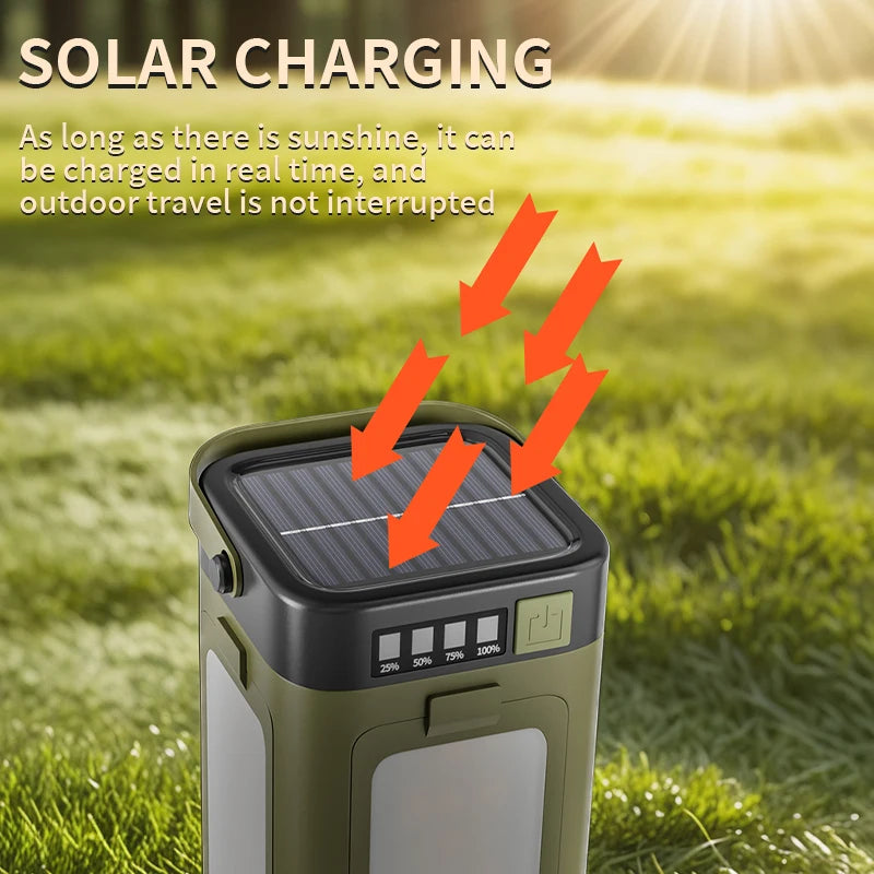 Solar Outdoor Portable Camping Light Solar Charging Foldable 2000mah Power Bank Intelligent Display Portable Hanging Tent Light