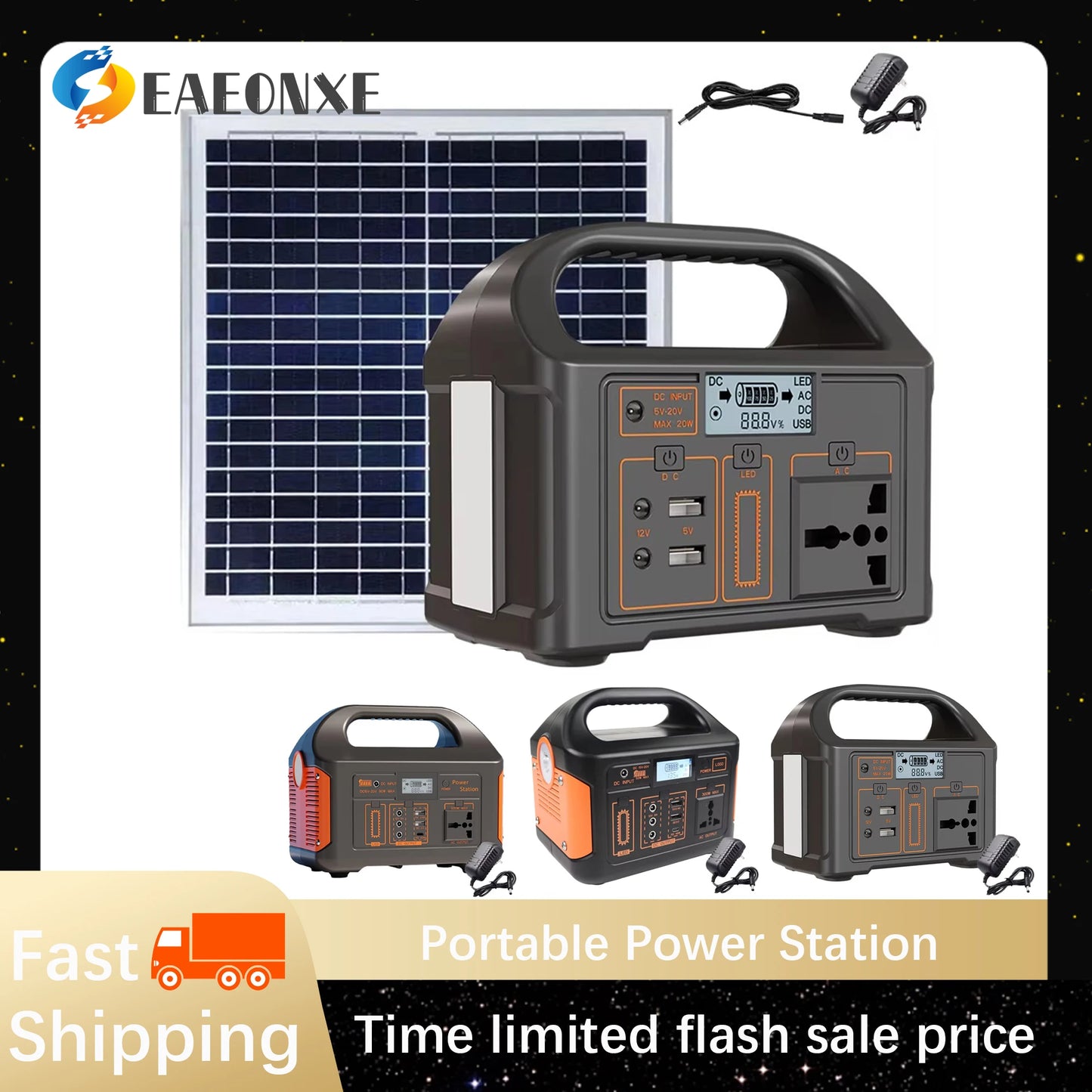 Solar Generator 460Wh Portable Power Station 300W 500WLiFePo4 Batteries 110V 220V Energy Storage Supply LED For Camping RV Trip