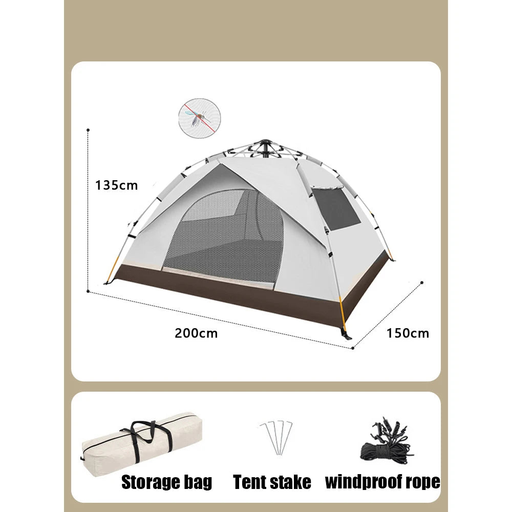 Portable Automatic Automatic Tent, Fully House, Outdoor Camping, Silver Glue Coating, Waterproof Windows and Doors Against Mosqu