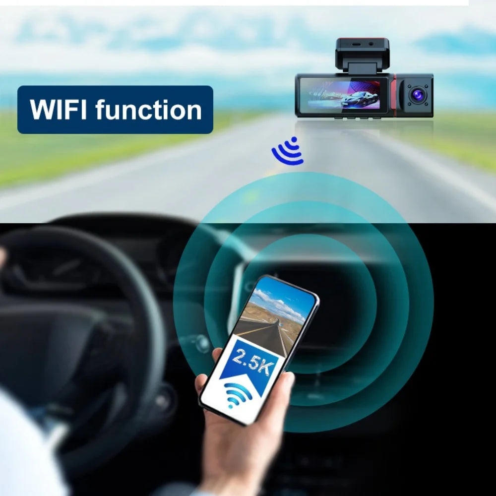 3 Channel Car DVR UHD 4K 3-Lens Inside Vehicle Dash Cam Three Way Camera DVRs Recorder Video Registrator GPS Dashcam Camcorder