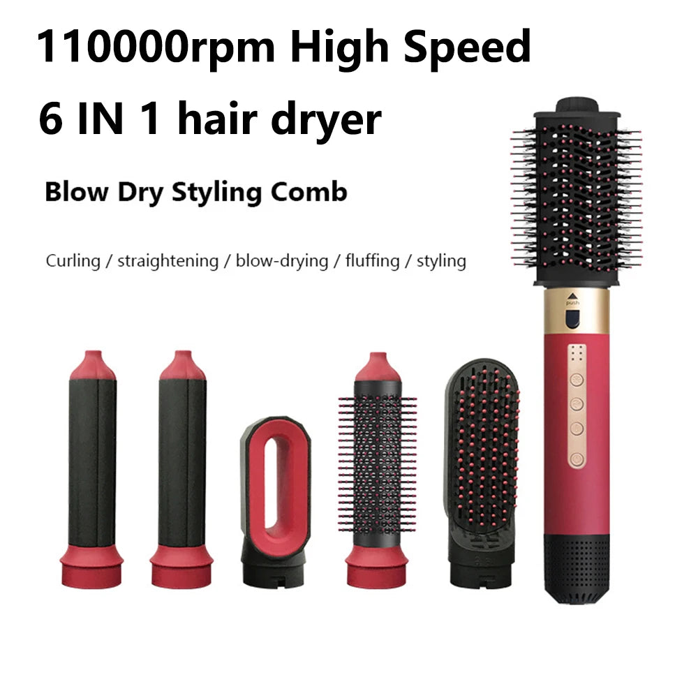 High Speed 110000rpm 6 in 1 Hair Dryer Professional Hair Styler Multi Curling Iron Hair Straightener Hot Air Brush Styling Tools