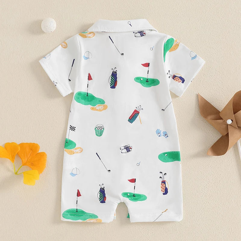 2024-11-25 Lioraitiin Baby Boy Girl Golf Romper Half Button-up Lapel Neck Short Sleeve Jumpsuit Summer Clothes