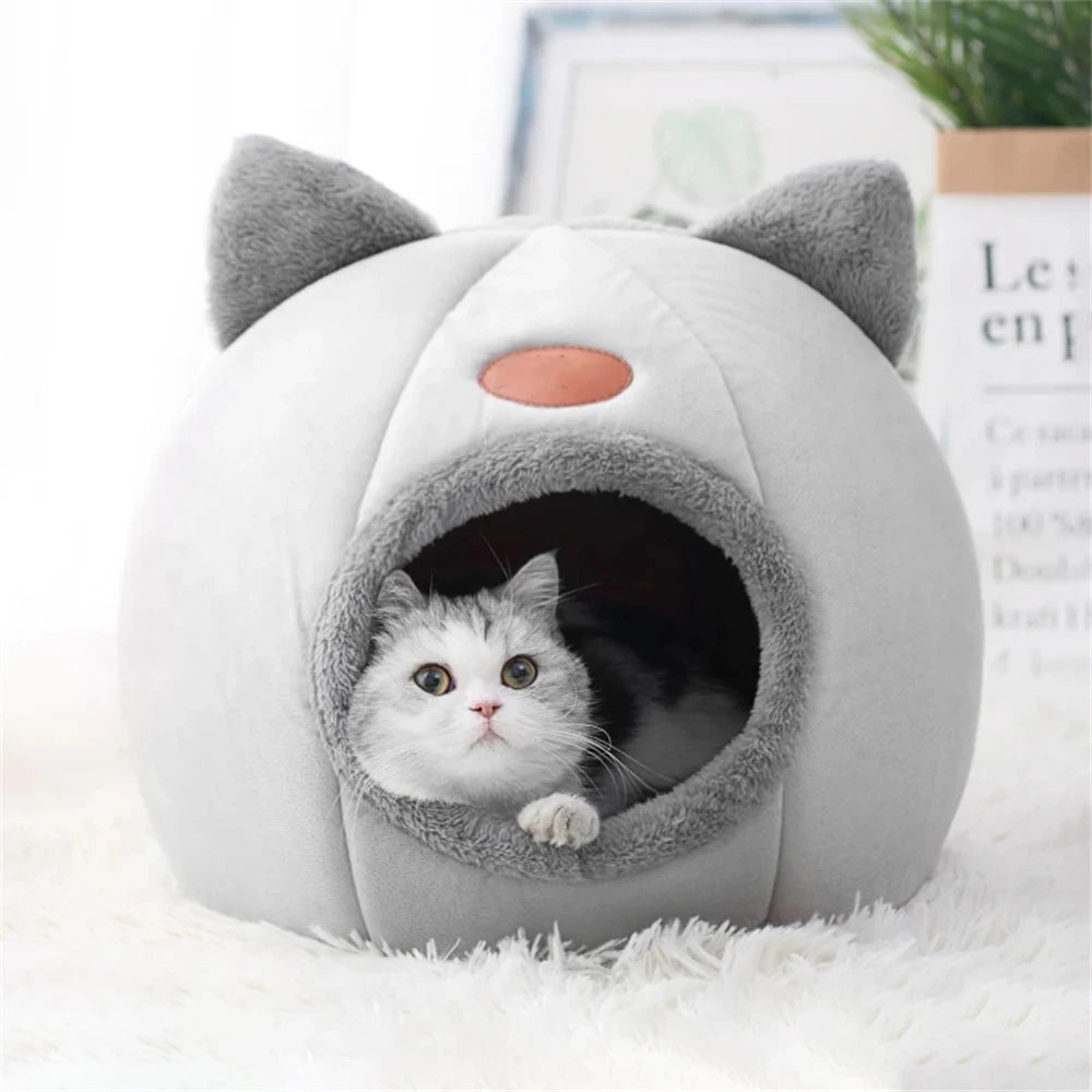 Cozy Cat Cave Bed with Removable Cushion Pillow Soft Warm Pet House for Indoor Cats Puppy Kitten Small Dog Cute Nest Home Travel