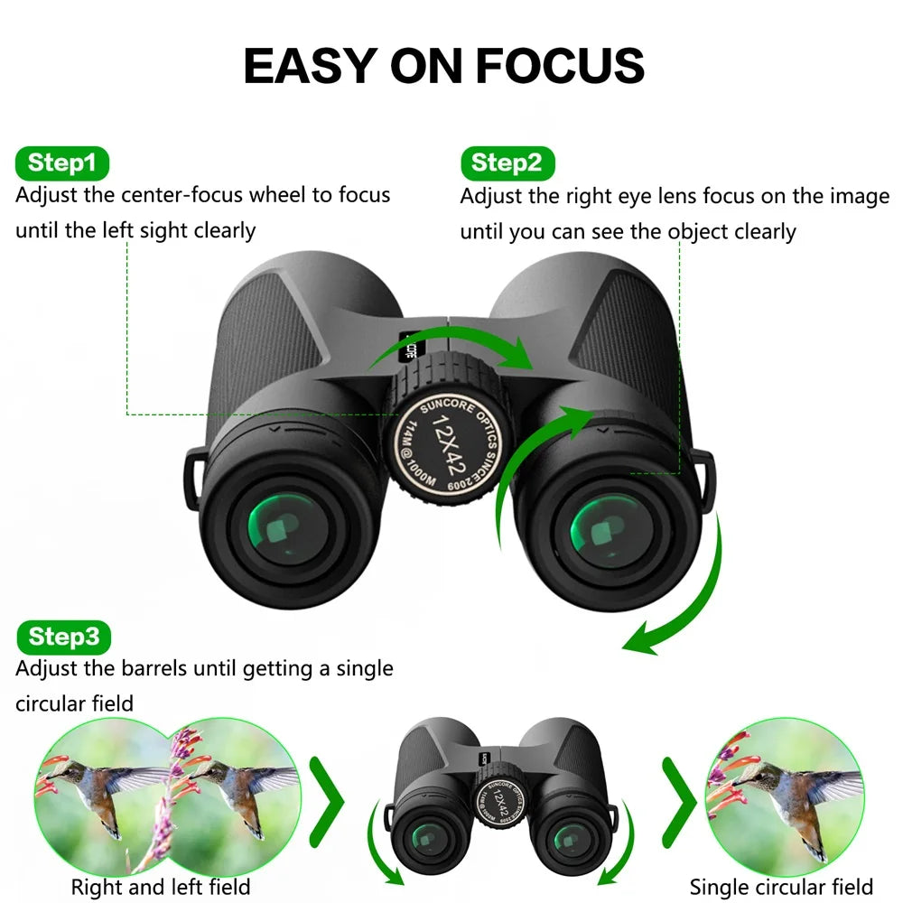 Suncore TL12X42 Professional Waterproof Binoculars Portable HD Telescope Large 42mm Objective Lens for Outdoor Camping