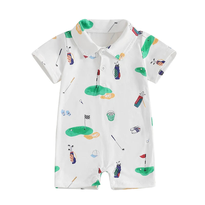 2024-11-25 Lioraitiin Baby Boy Girl Golf Romper Half Button-up Lapel Neck Short Sleeve Jumpsuit Summer Clothes