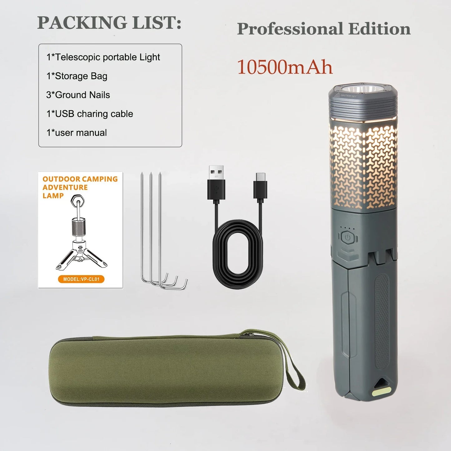 2024 new Camping light Telescopic and Collapsible Camping Lanterns with 2 Light Sources Mobile Lighting 10500mAh Flash Light