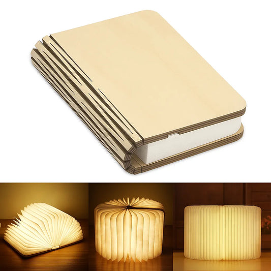 Luz de libro de madera plegable 3D, luz LED nocturna creativa, Color RGB, recarga USB, decoración, lámpara de mesa para dormitorio, regalos de cumpleaños para niños